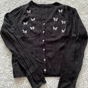 Black Sweater with Butterfly Embroidery